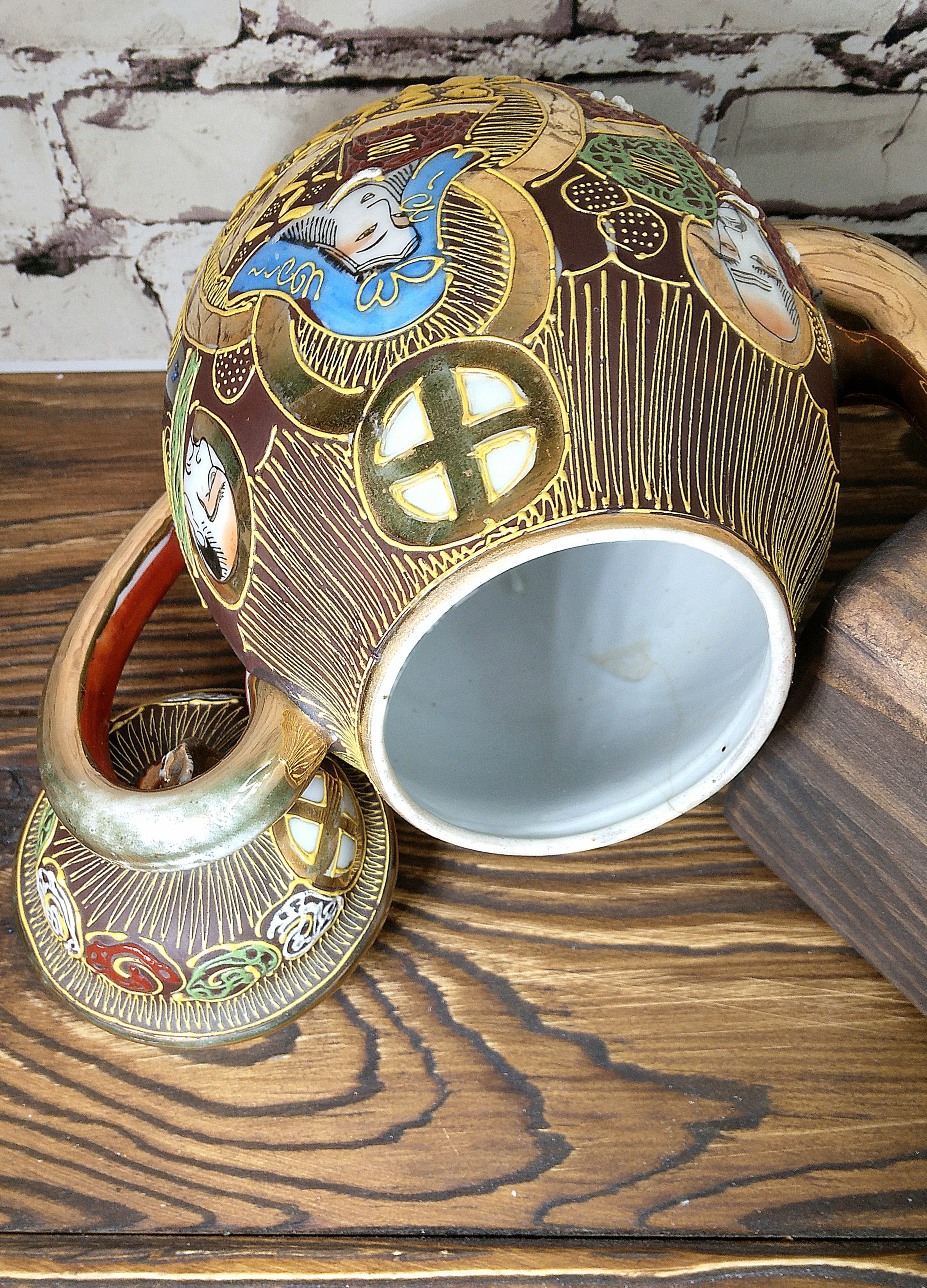 AA54 Чайник Moriage Porcelian. Антиквариат. Satsuma. Япония